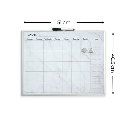 Silver Aluminium Frame Marble Magnetic Calendar Board - 40.5 x 51cm