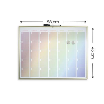 Gold Aluminium Frame Rainbow Magnetic Calendar Board - 43 x 58cm
