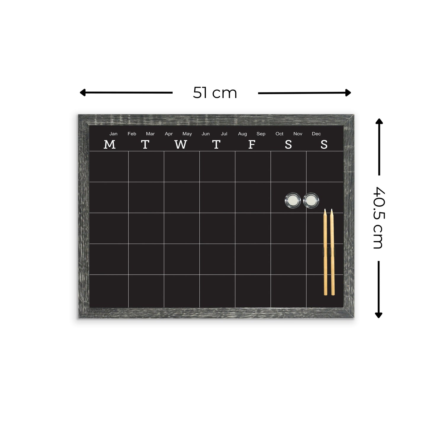 Charcoal Frame Magnetic Calendar Chalk Board - 40.6 x 50.8cm