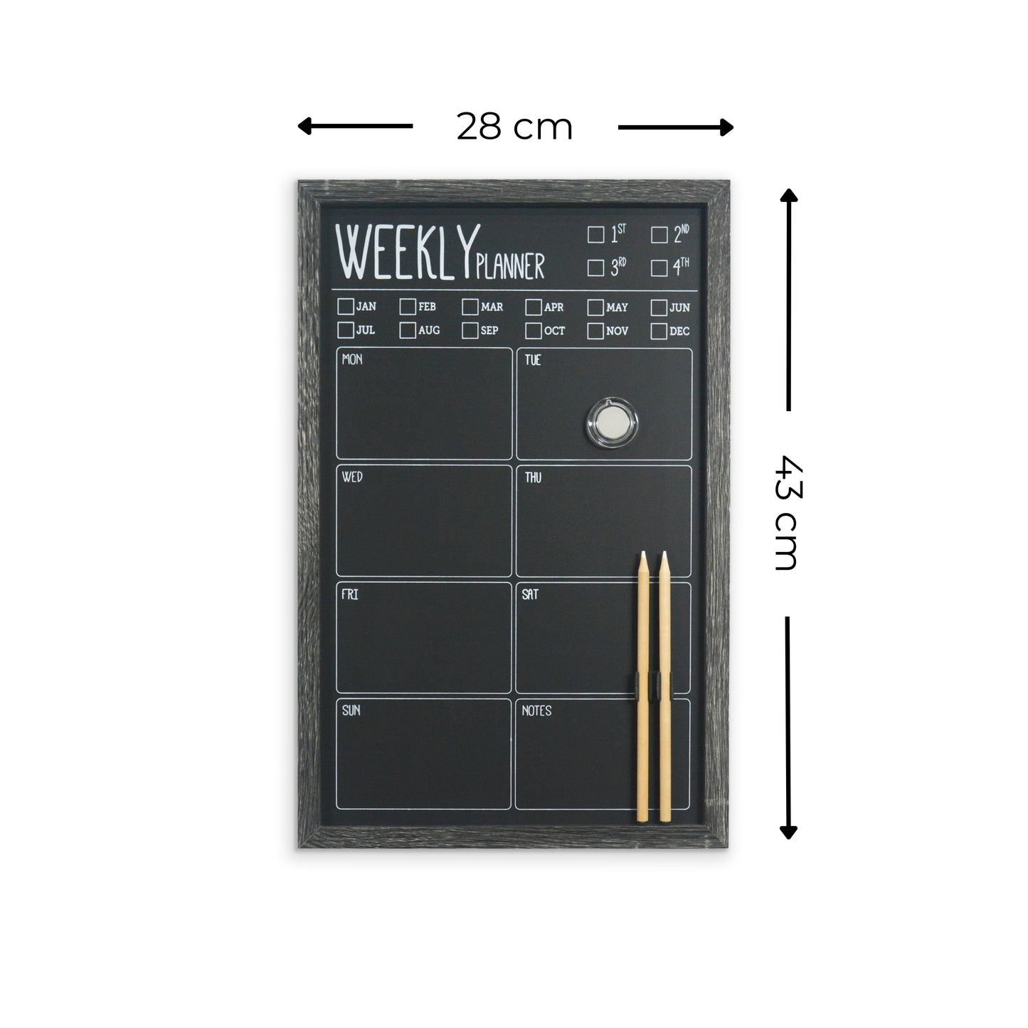 Charcoal Frame Magnetic Weekly Planner Chalk Board - 28 x 43cm