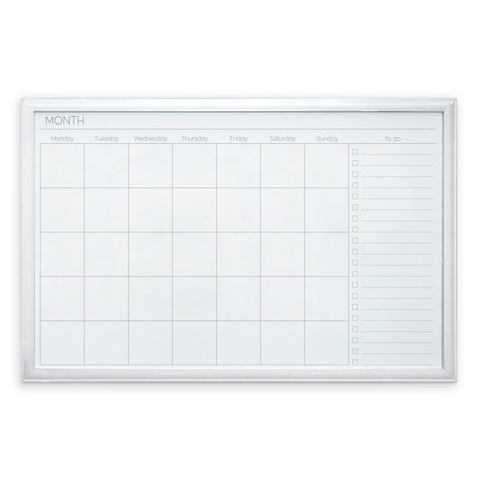 White Frame Magnetic Monthly Planner Dry Erase Board - 51 x 76cm
