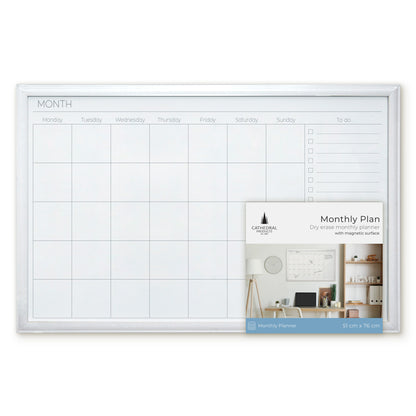 White Frame Magnetic Monthly Planner Dry Erase Board - 51 x 76cm