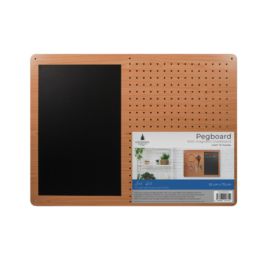 Wood Effect MDF Pegboard with Magnetic Chalkboard - 75 x 55 cm