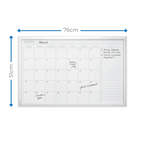White Frame Magnetic Monthly Planner Dry Erase Board - 51 x 76cm