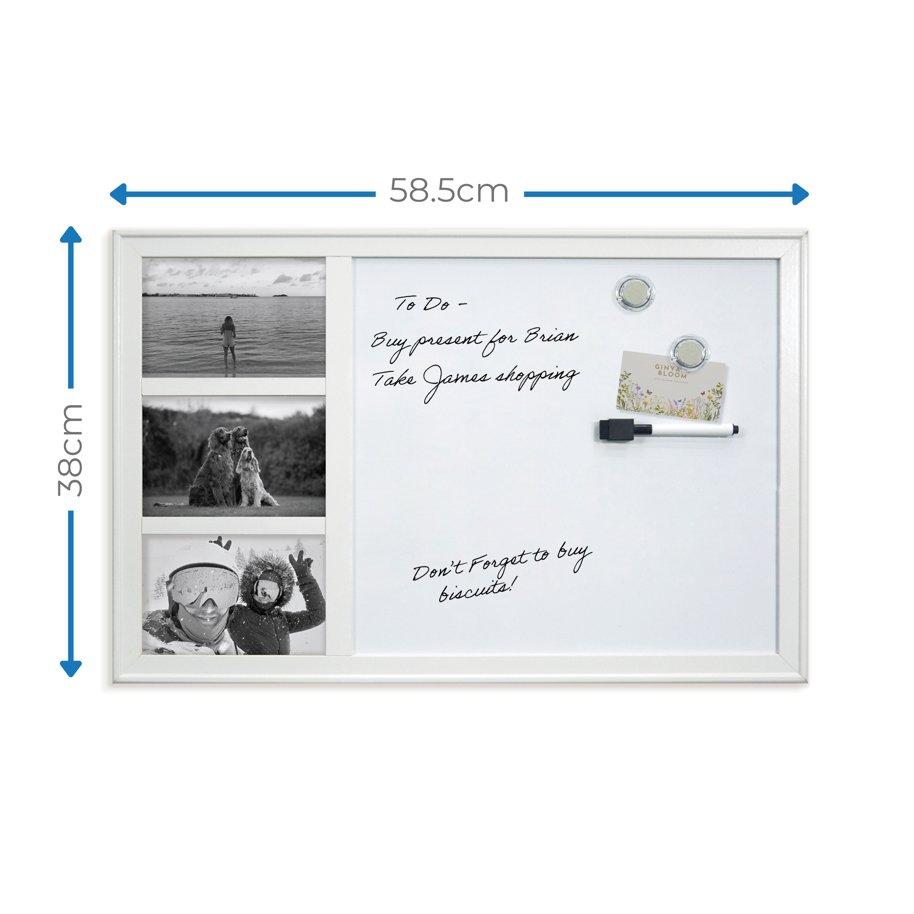 White Photo Frame Magnetic Dry Erase Board - 38 x 58.5cm