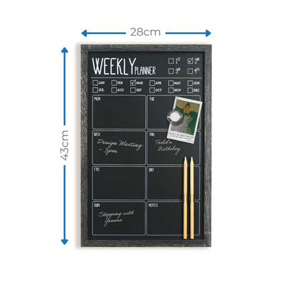 Charcoal Frame Magnetic Weekly Planner Chalk Board - 28 x 43cm