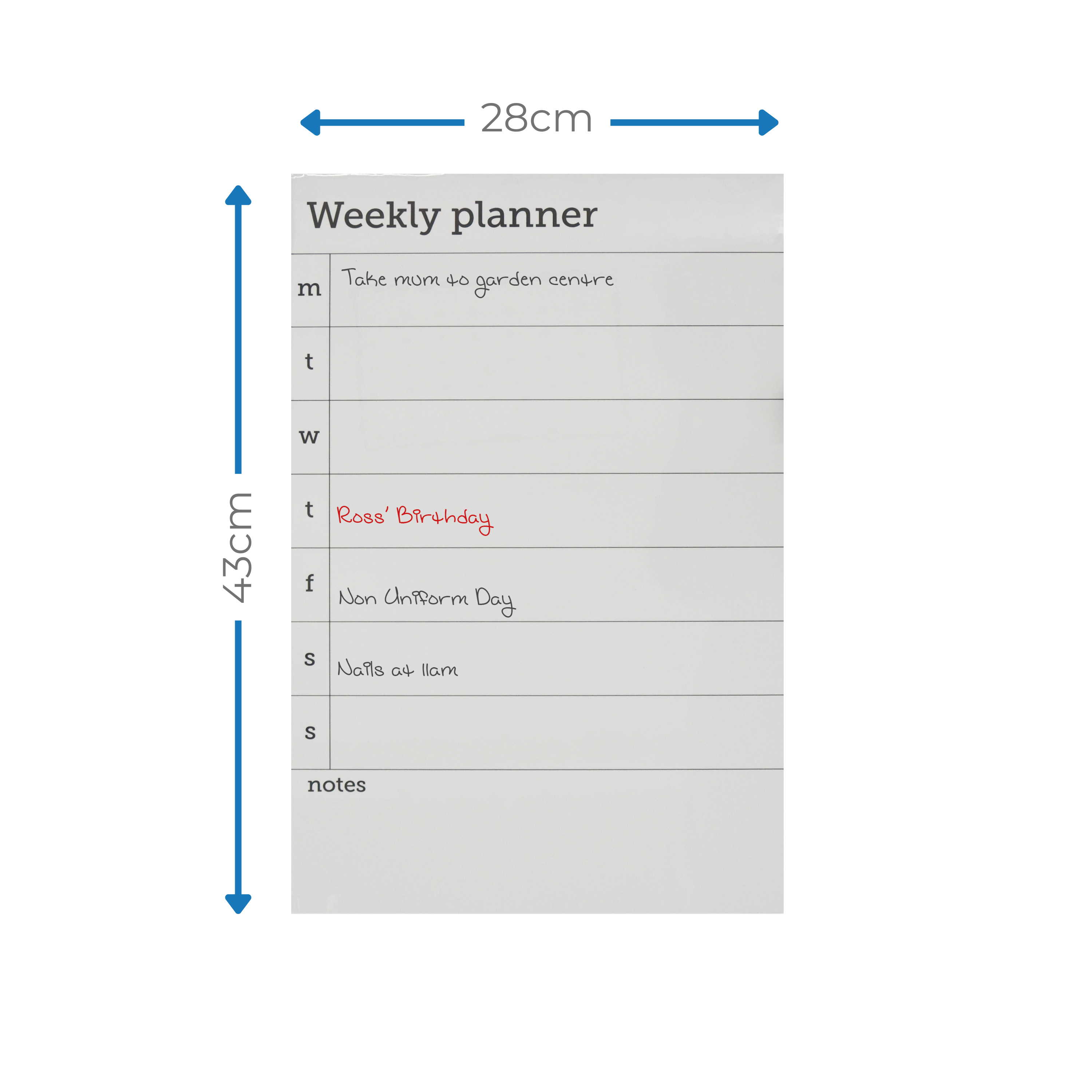 Dry Erase Weekly Planner Magnet - Includes 2 Dry Erase Markers