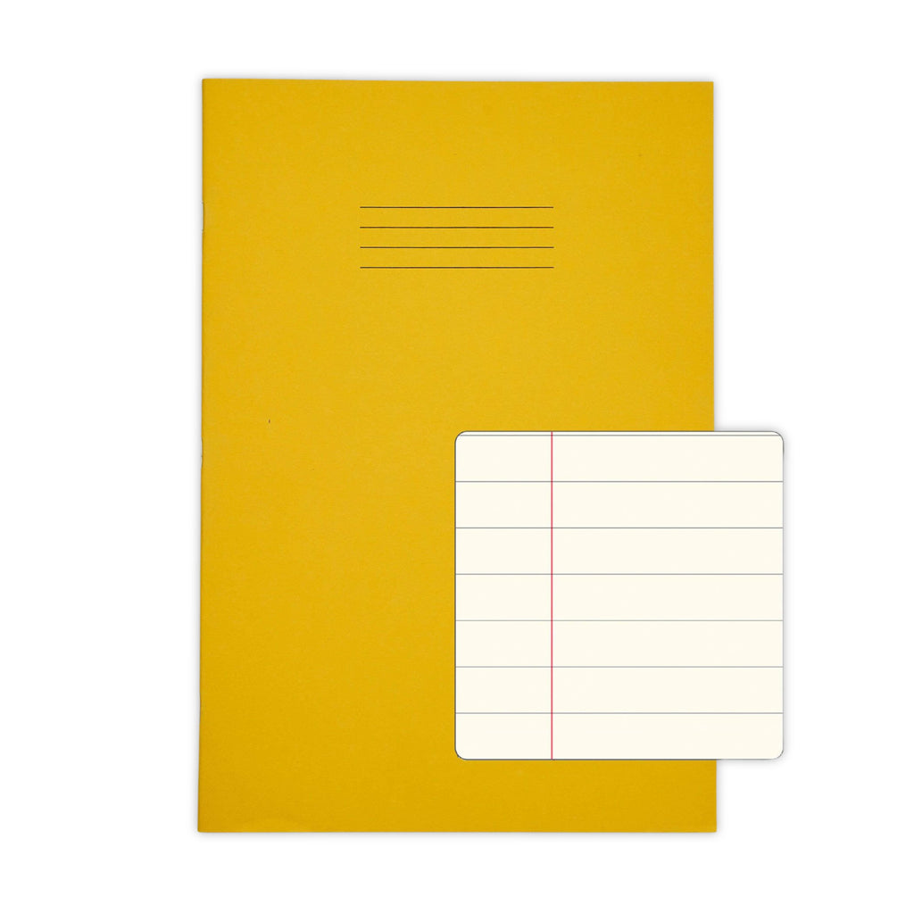 SEN Exercise Book A4 48 Page 12mm Feints & Margin – Yellow Cover with Tinted Cream Paper – Pack of 10