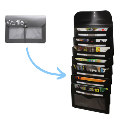 7 Pocket Plastic Wall File - Black