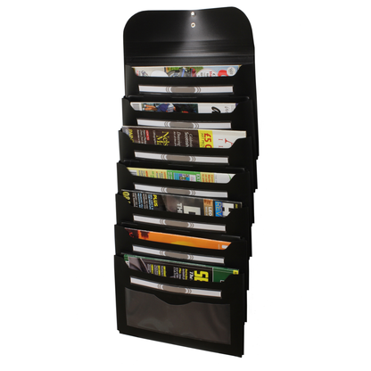 7 Pocket Plastic Wall File - Black