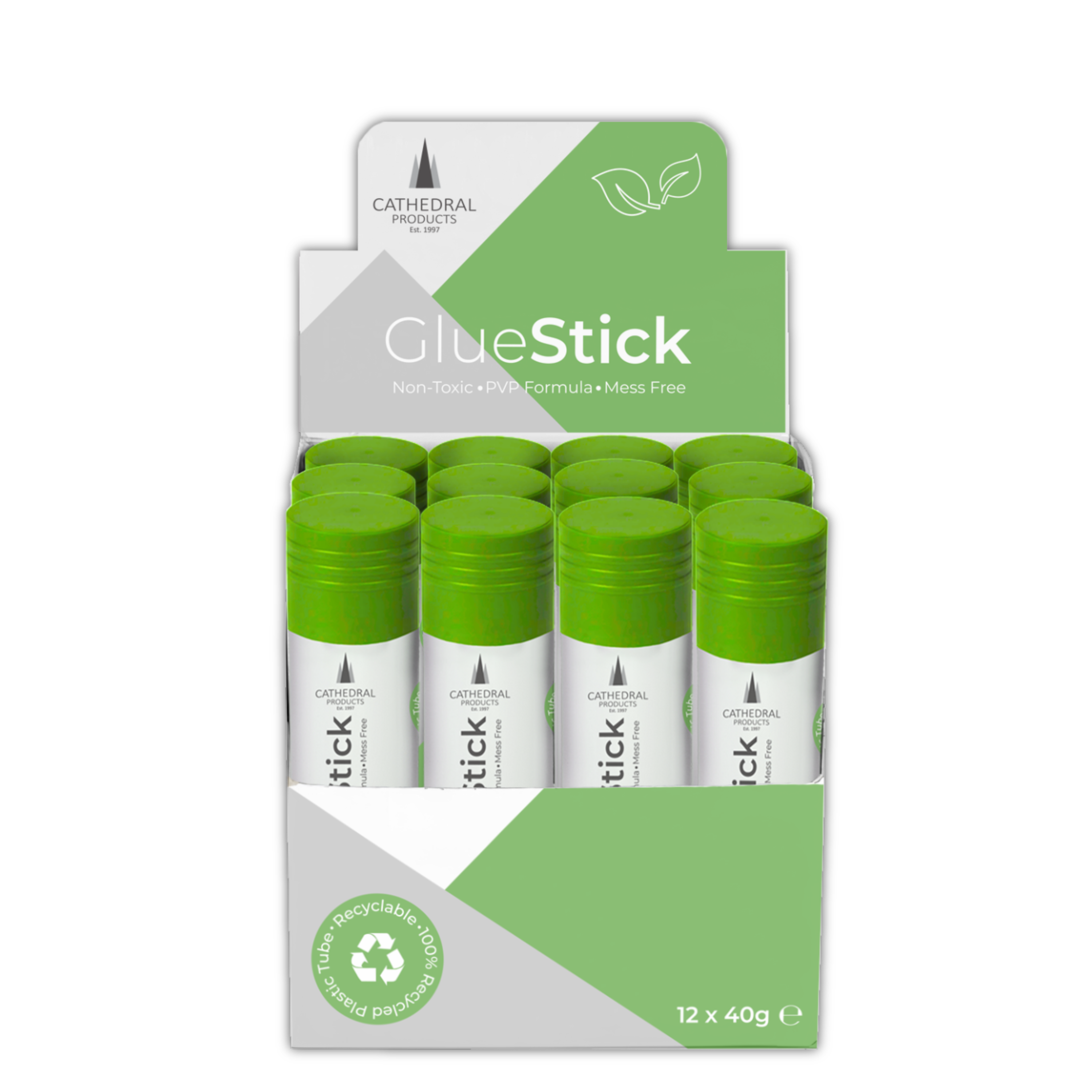 Glue Stick 40g PVP - Natural Formula & Recycled Tube - Box of 12