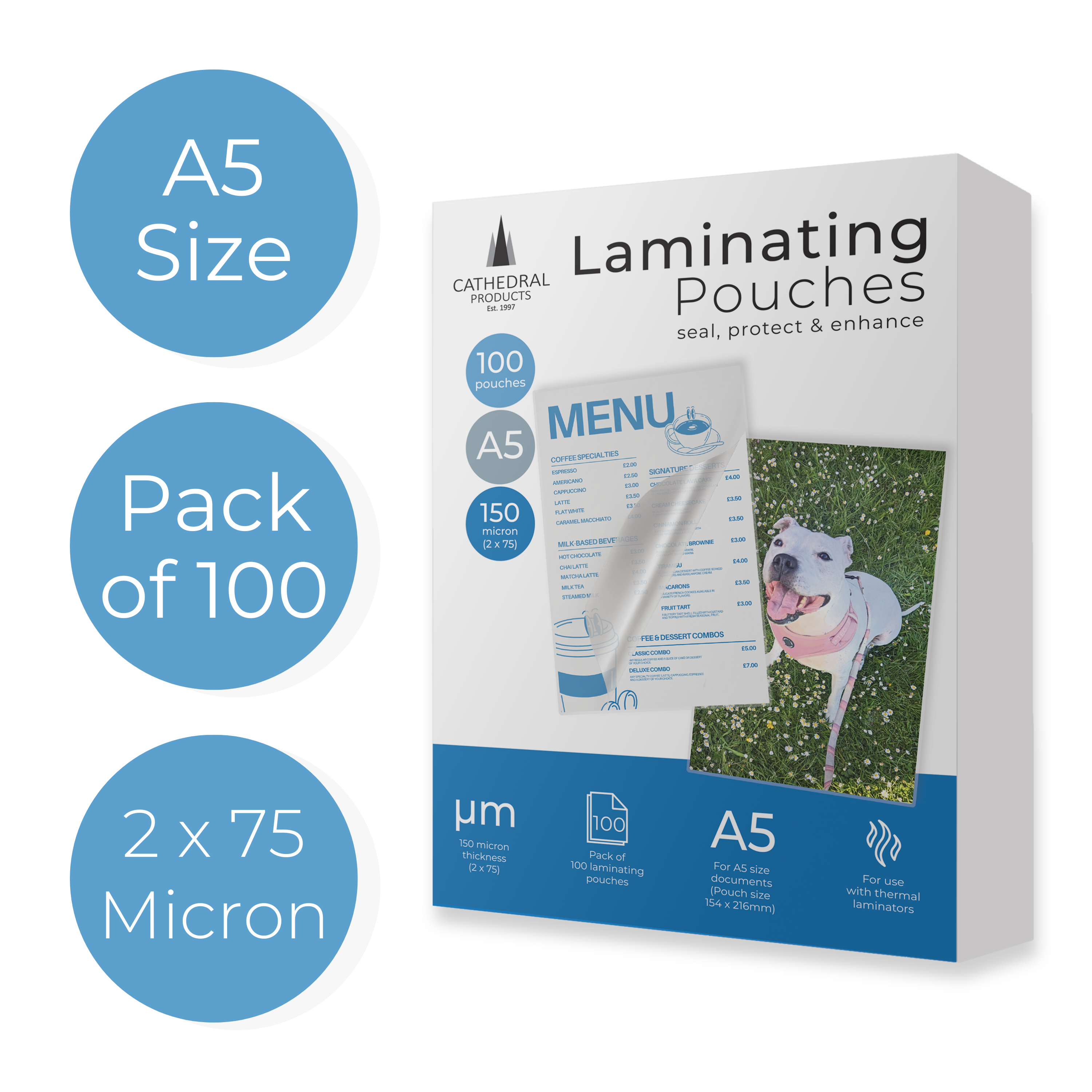 A5 150 Micron Laminating Pouches - Pack of 100