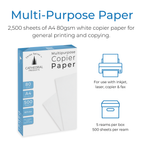 A4 Copier Paper 80gsm White - 5 x 500 Sheet Reams
