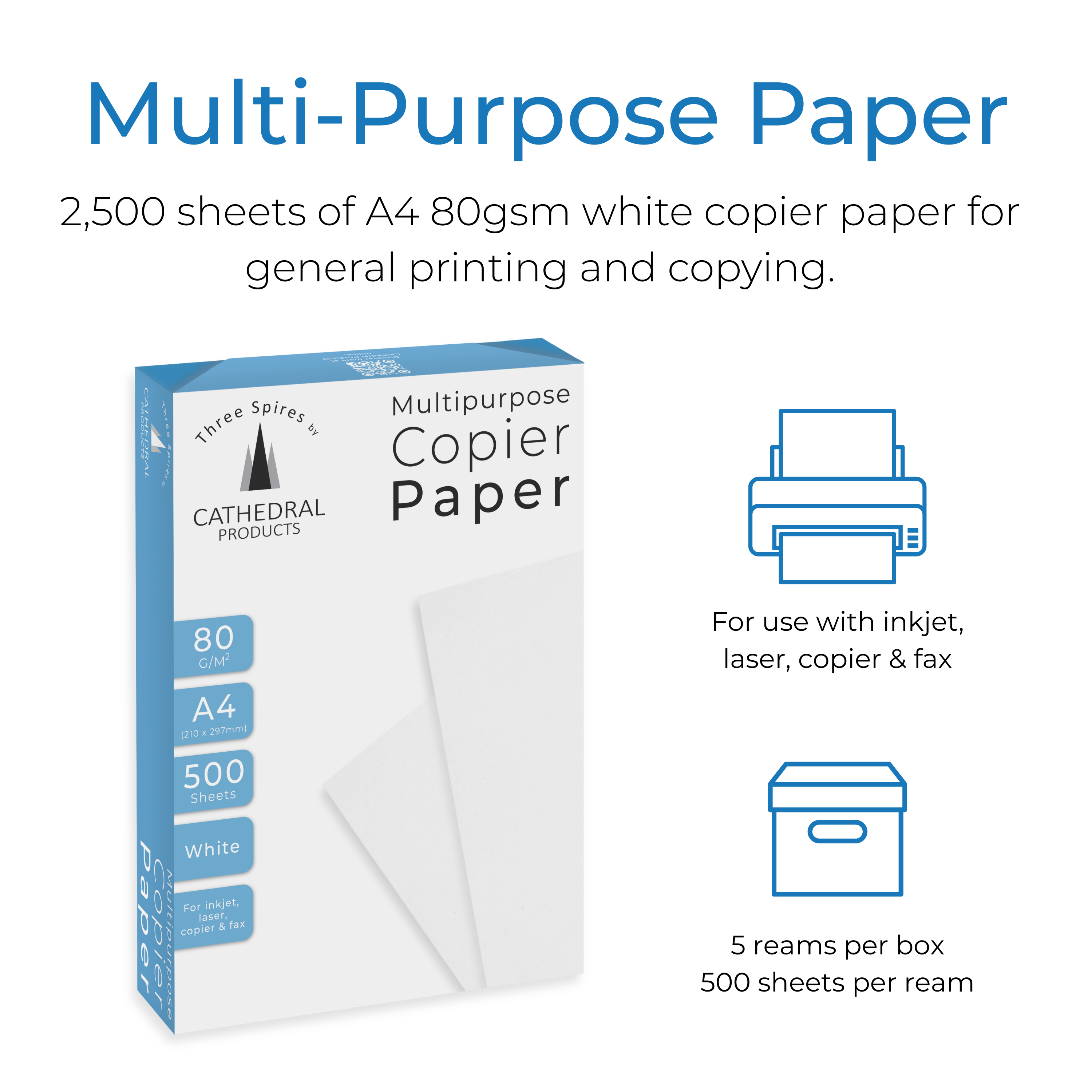 A4 Copier Paper 80gsm White - 5 x 500 Sheet Reams