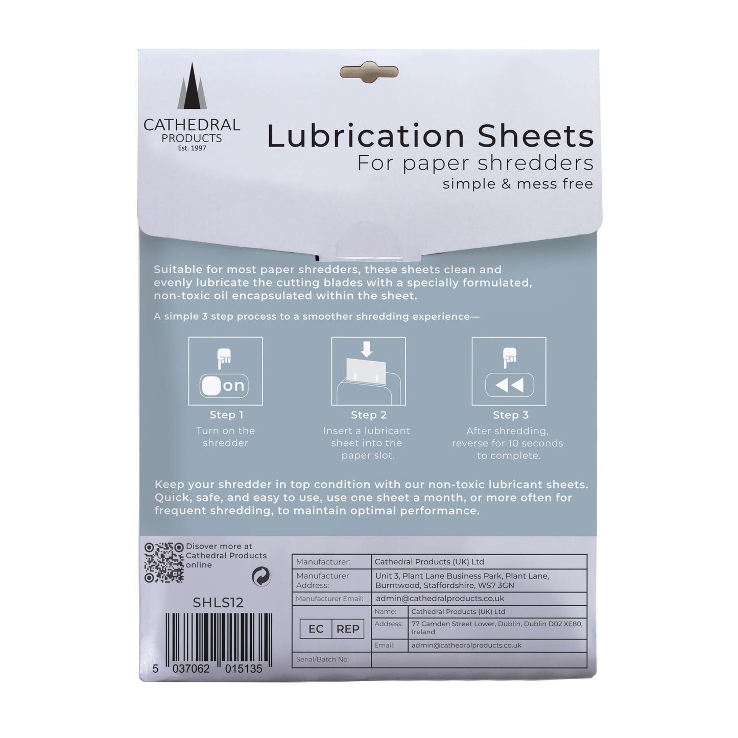 Pack of 12 Shredder Lubrication Sheets