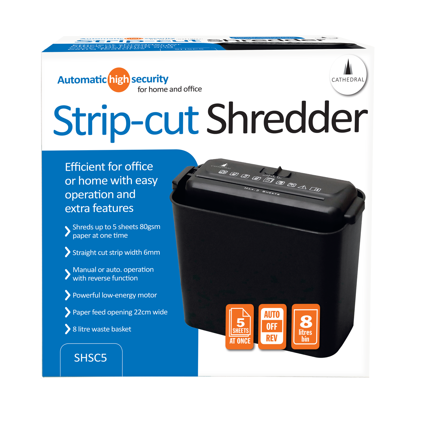 Strip Cut 5 Sheet Shredder with 8 Litre Basket