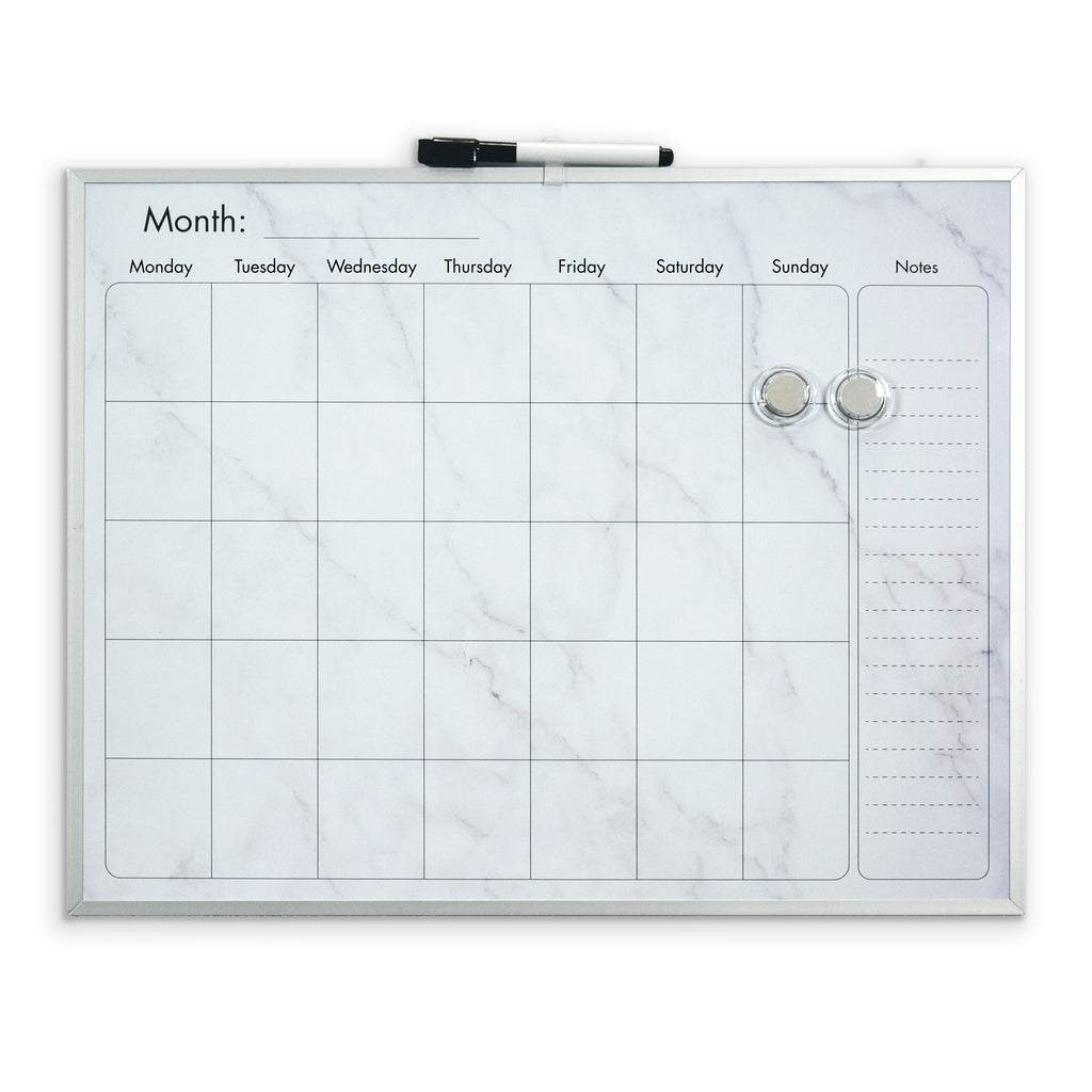 Silver Aluminium Frame Marble Magnetic Calendar Board - 40.5 x 51cm