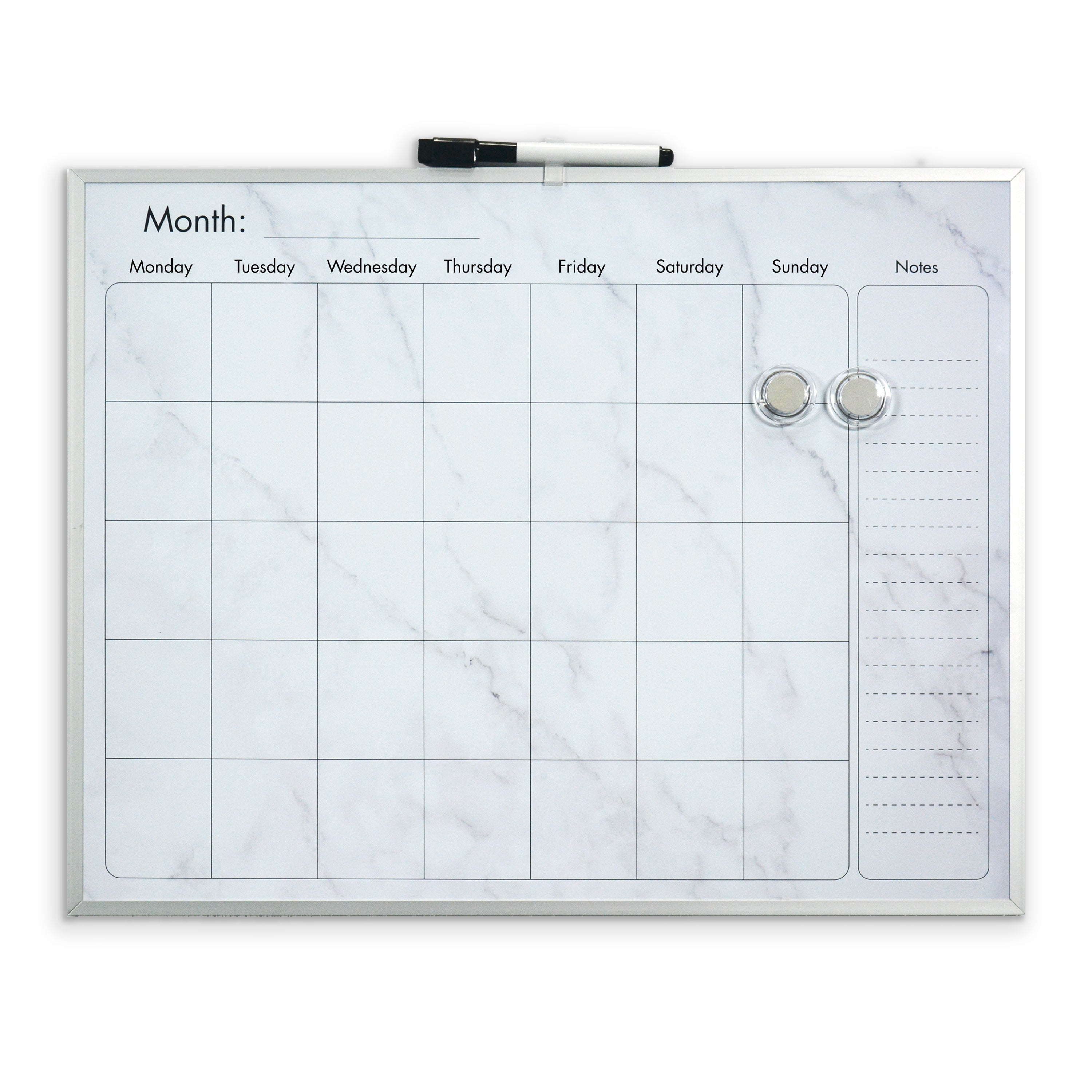 Silver Aluminium Frame Marble Magnetic Calendar Board - 40.5 x 51cm