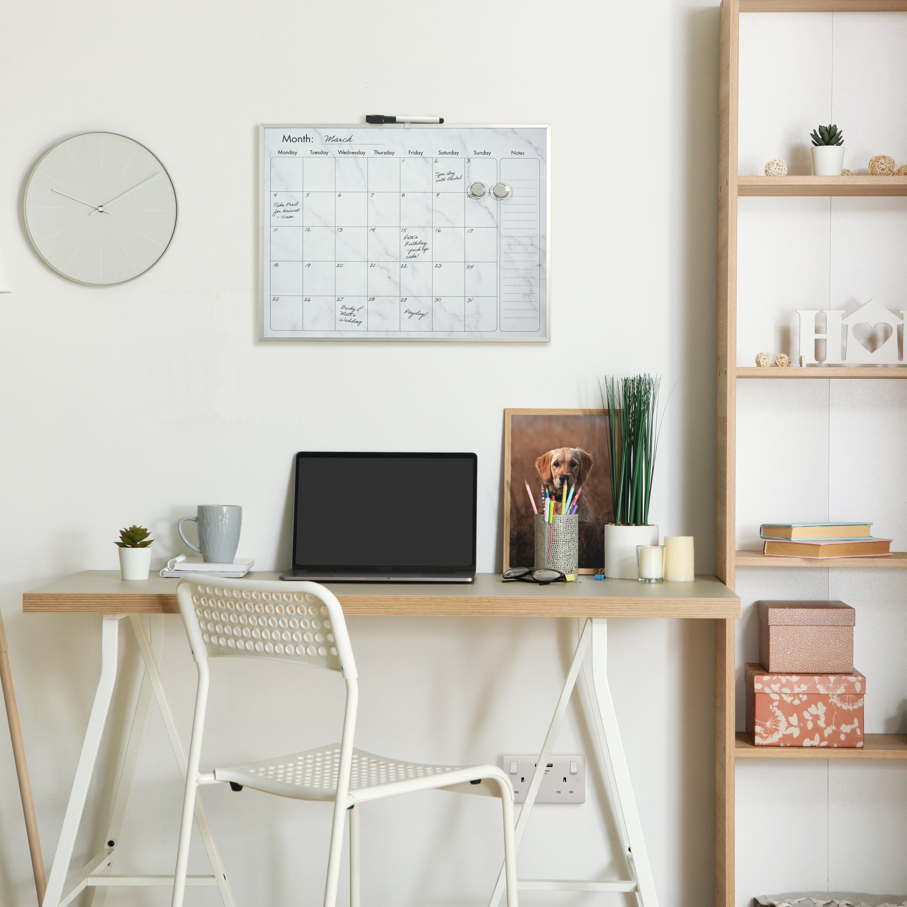 Silver Aluminium Frame Marble Magnetic Calendar Board - 40.5 x 51cm