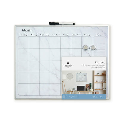 Silver Aluminium Frame Marble Magnetic Calendar Board - 40.5 x 51cm