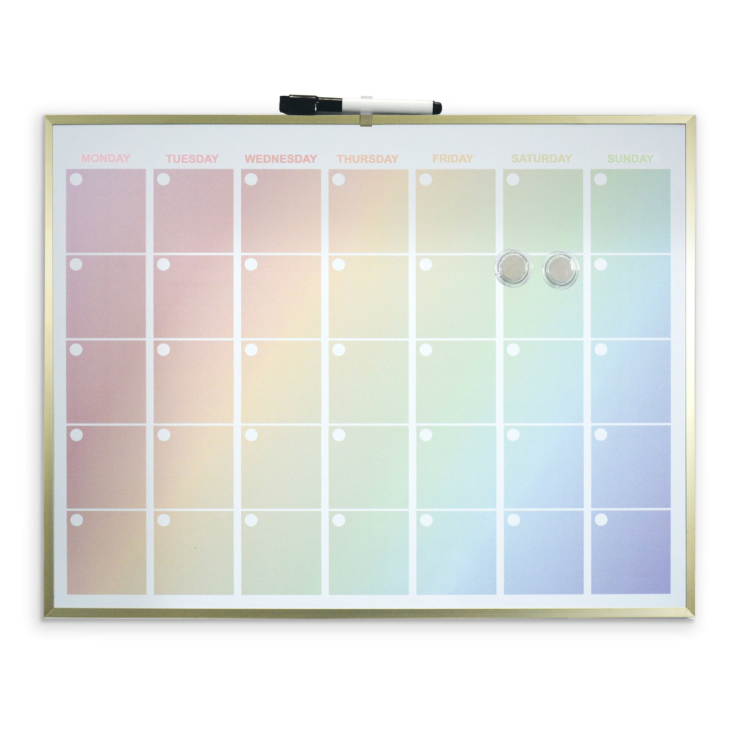 Gold Aluminium Frame Rainbow Magnetic Calendar Board - 43 x 58cm