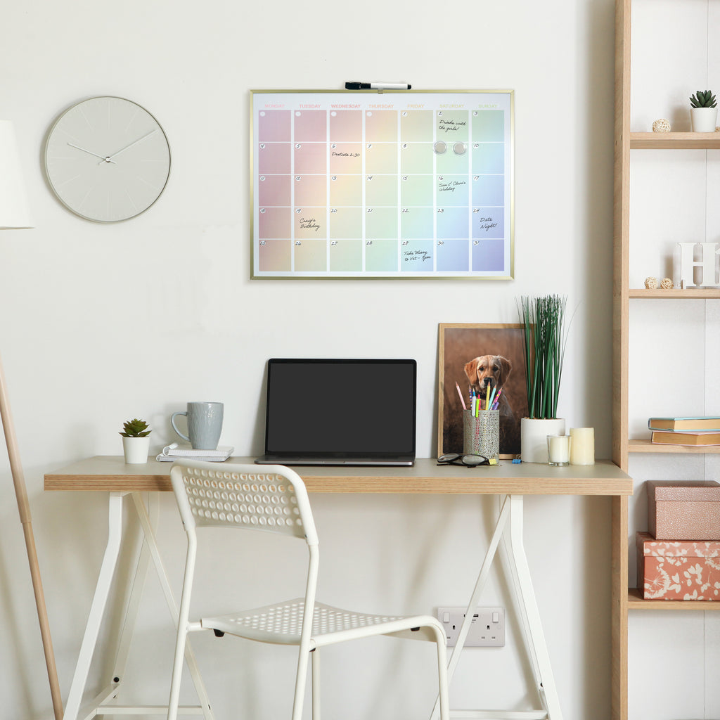 Gold Aluminium Frame Rainbow Magnetic Calendar Board - 43 x 58cm