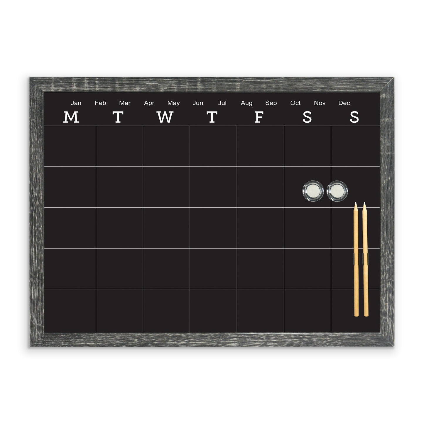 Charcoal Frame Magnetic Calendar Chalk Board - 40.6 x 50.8cm