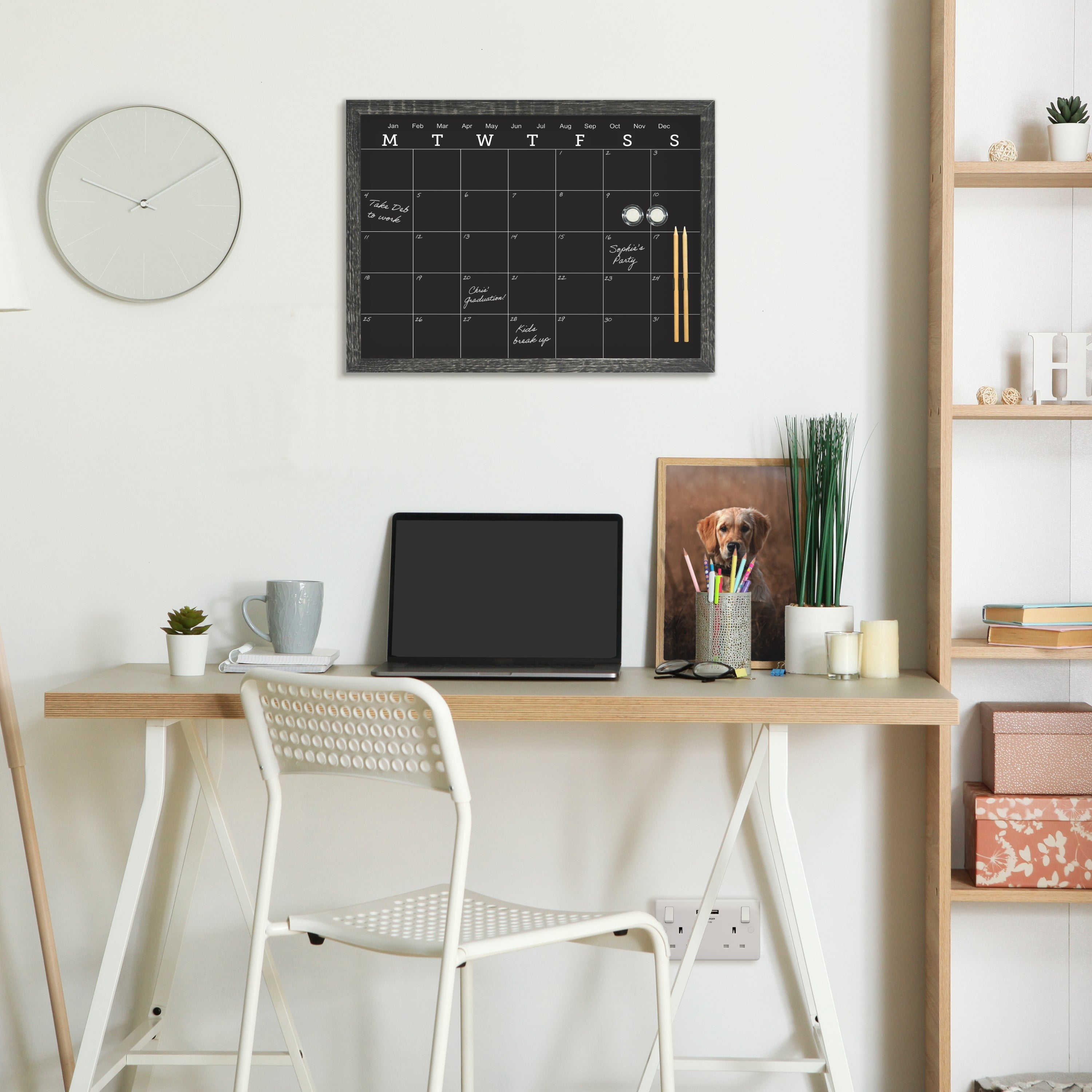 Charcoal Frame Magnetic Calendar Chalk Board - 40.6 x 50.8cm