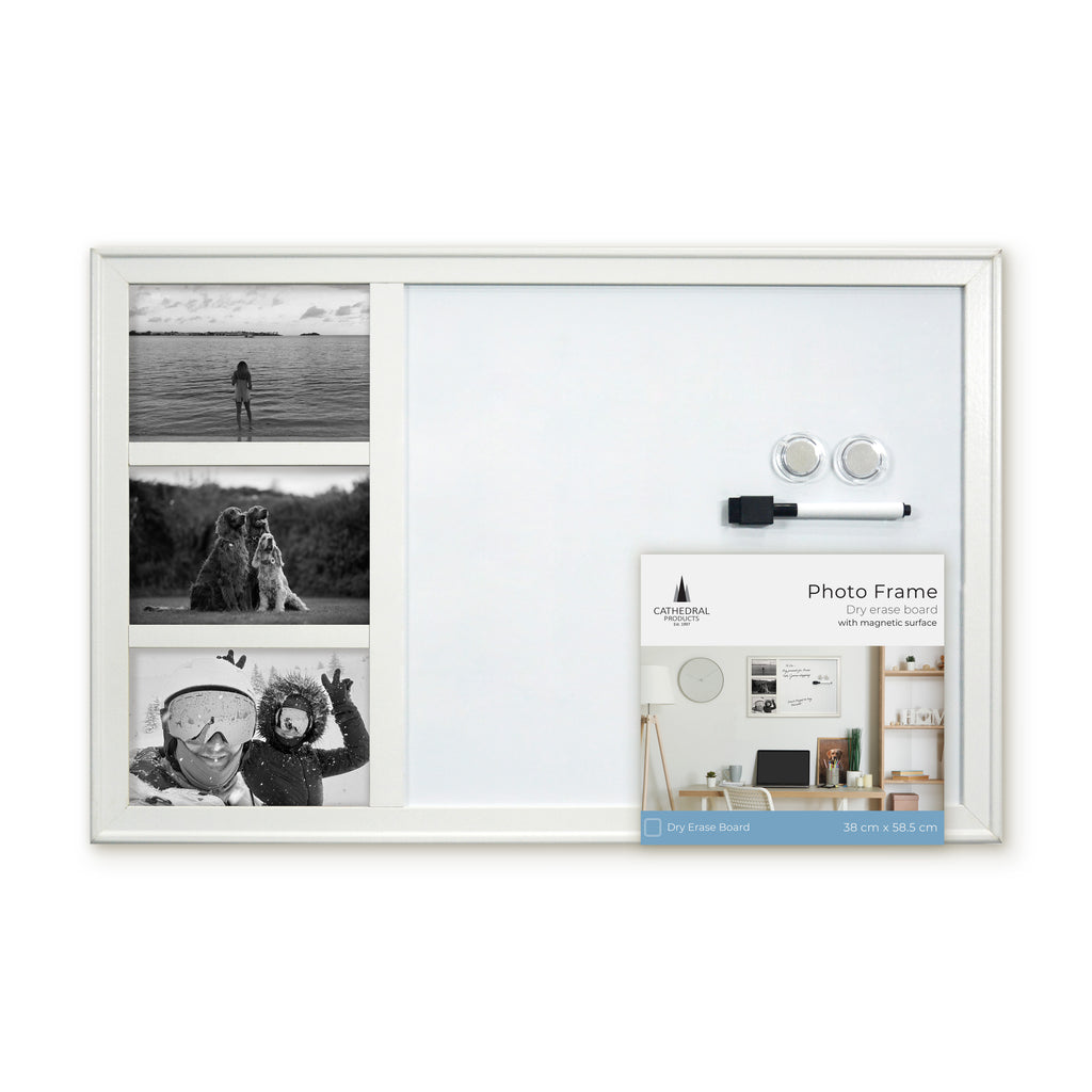 White Photo Frame Magnetic Dry Erase Board - 38 x 58.5cm