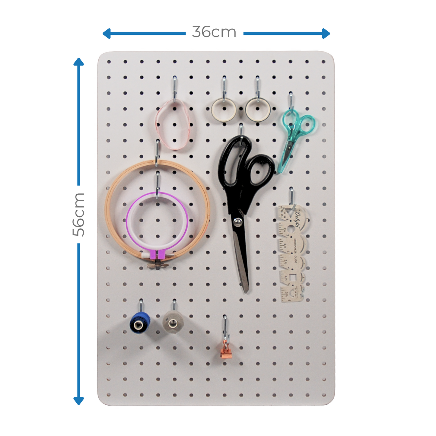 Peg Board with 12 Hooks - White - 56x36cm