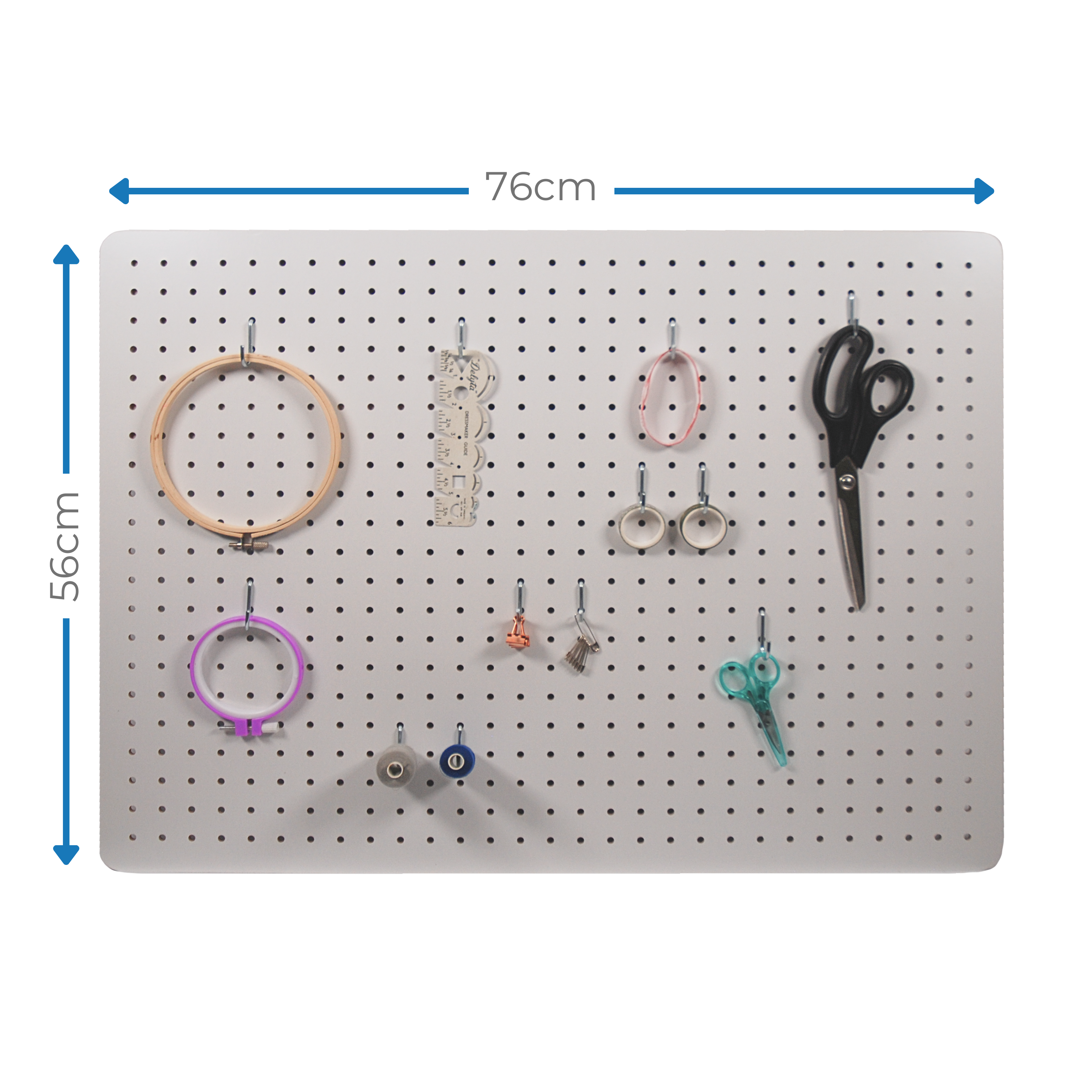 Peg Board with 12 Hooks - White - 76x56cm