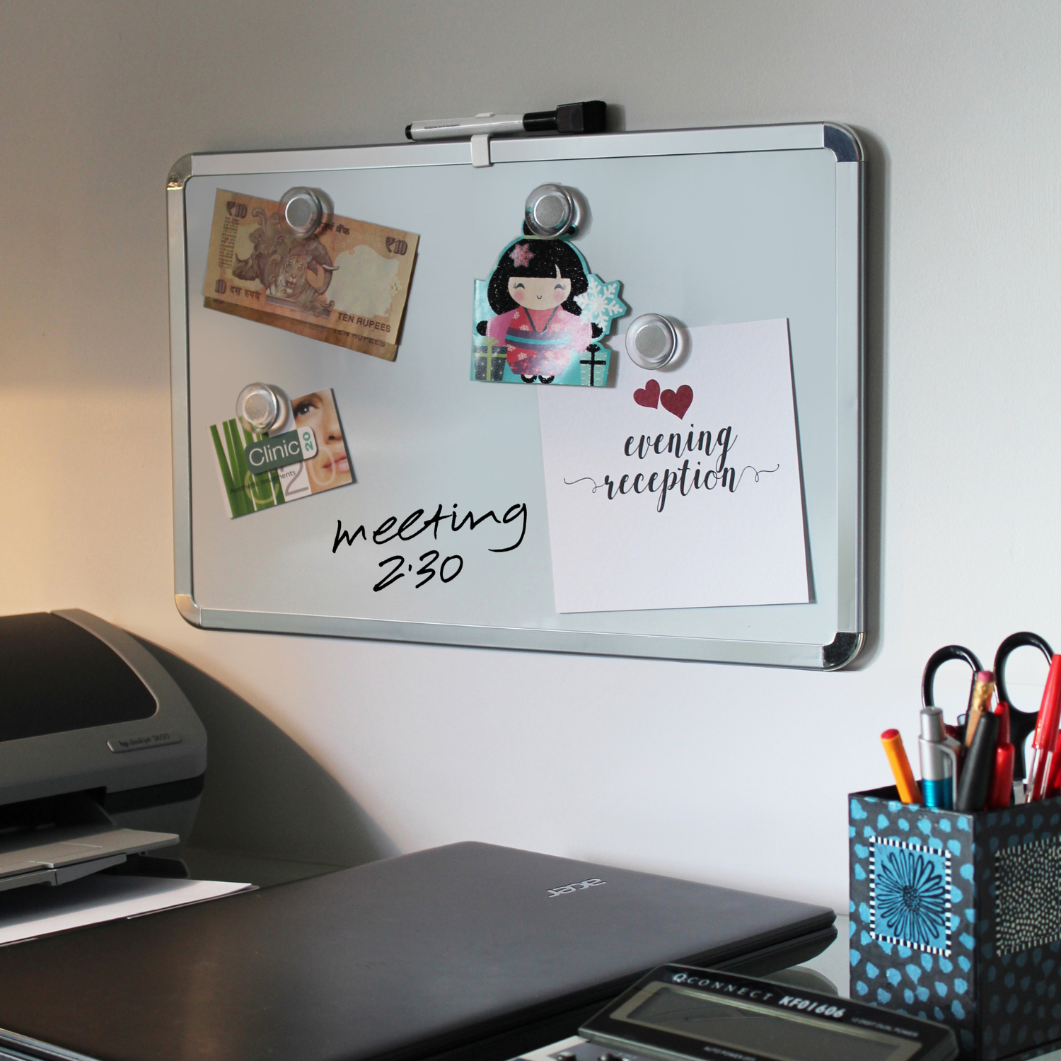 Dry Erase Board with Chrome Corners - 28x43cm