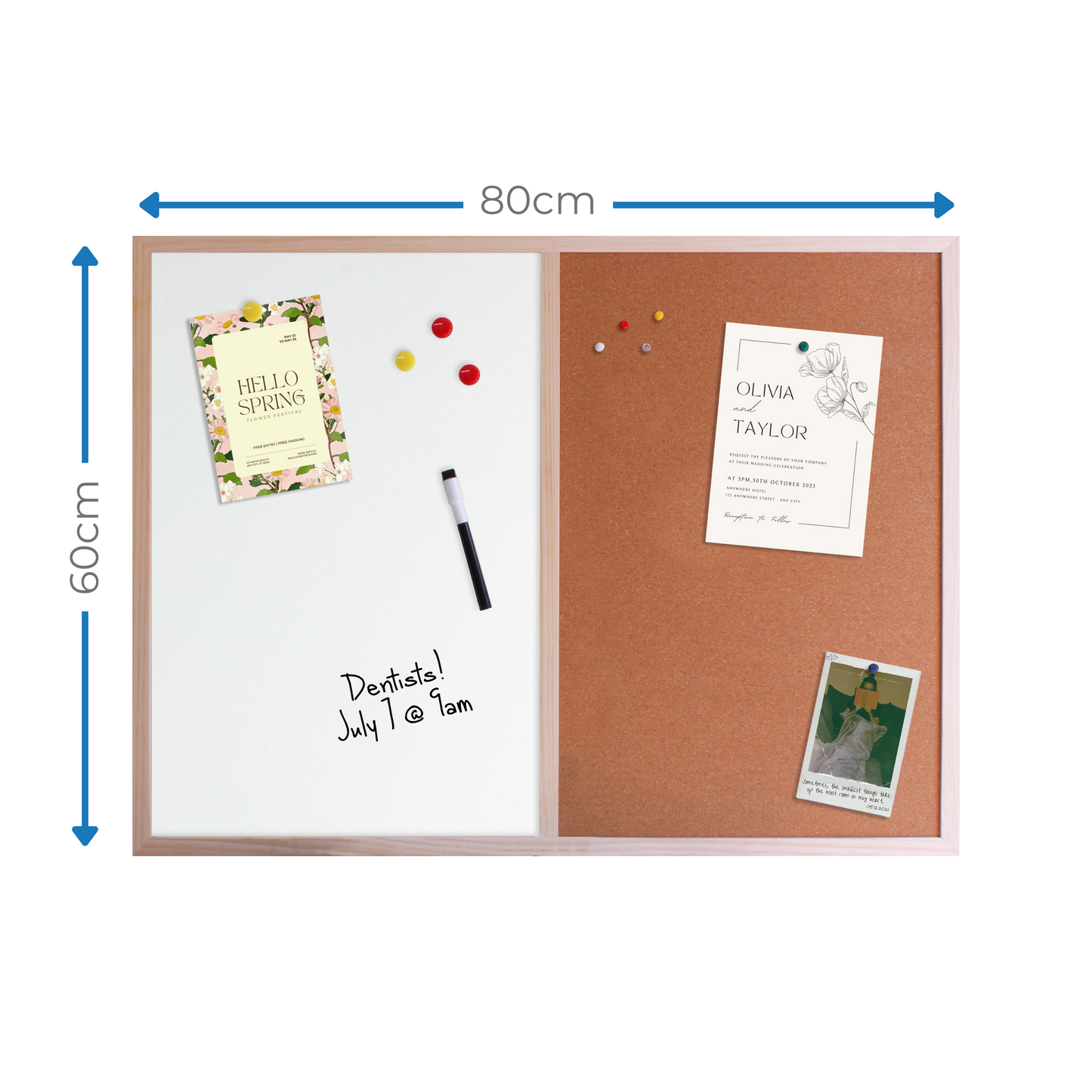 Dry Erase & Cork Combination Noticeboard - 60x80cm