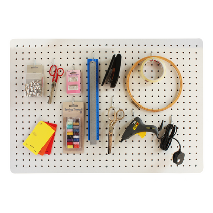 Peg Board with 12 Hooks - White - 76x56cm
