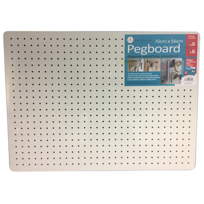 Peg Board with 12 Hooks - White - 76x56cm