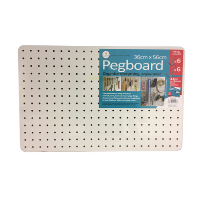 Peg Board with 12 Hooks - White - 56x36cm