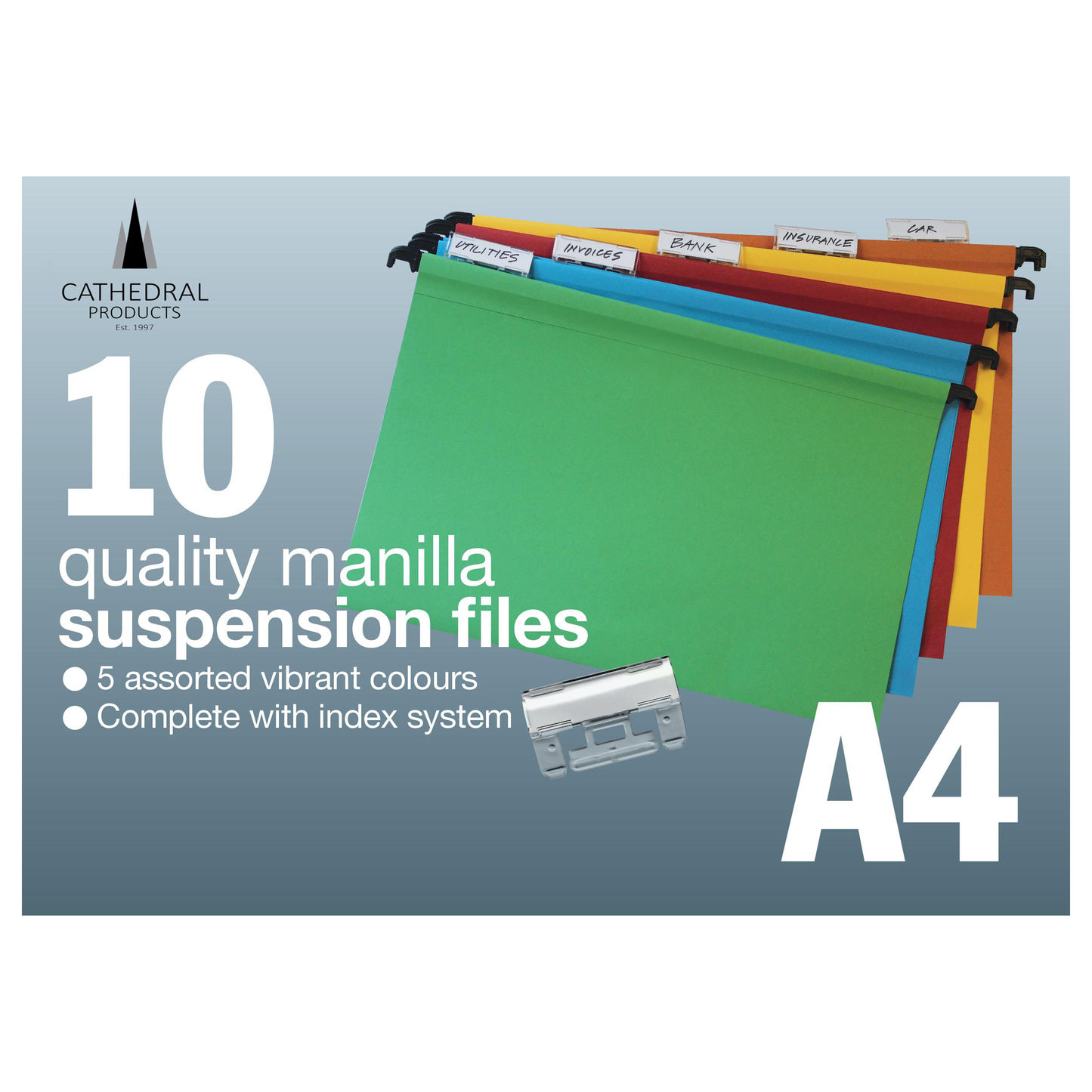A4 Suspension Files Assorted Colours - Pack of 10