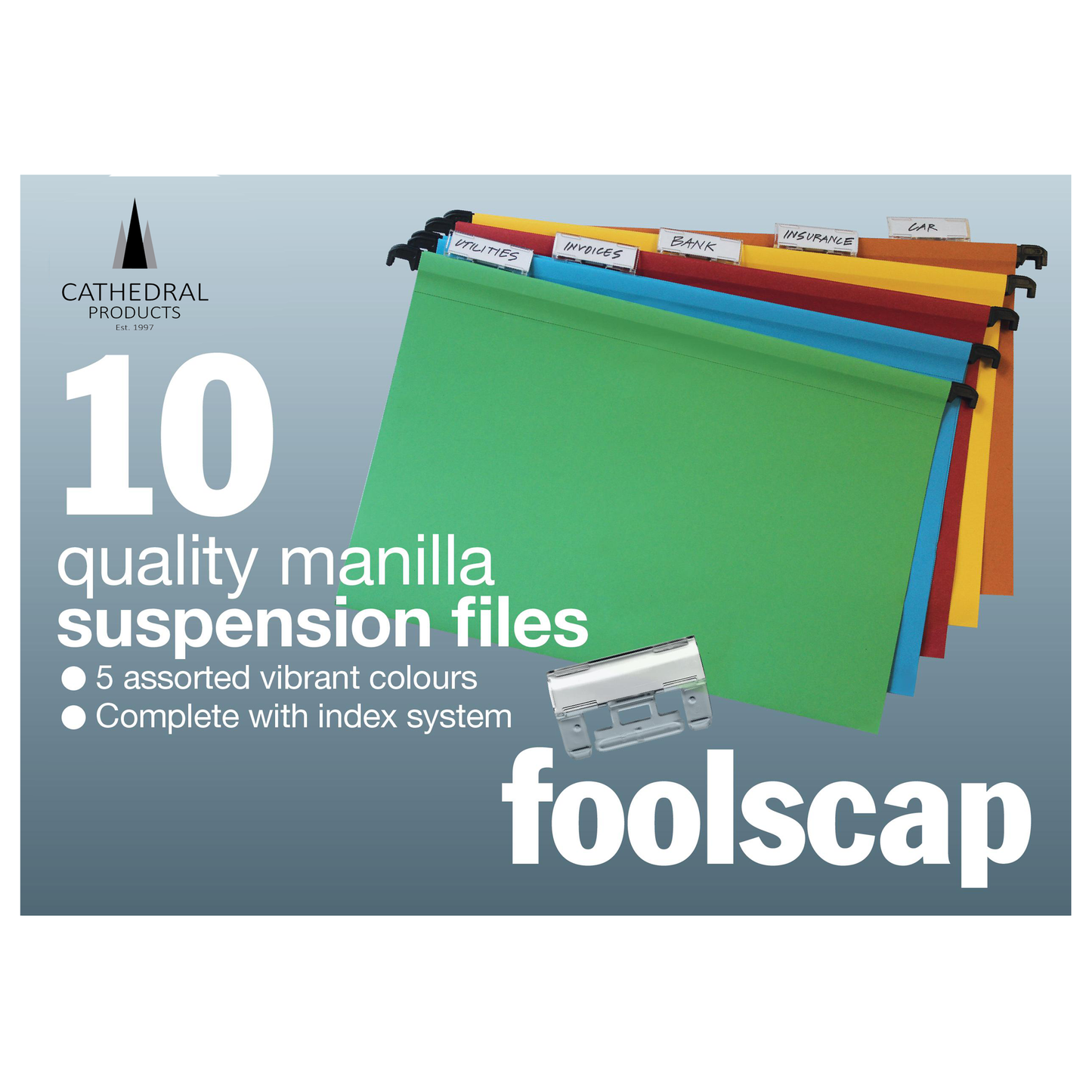 Foolscap Suspension Files Assorted Colours - Pack of 10
