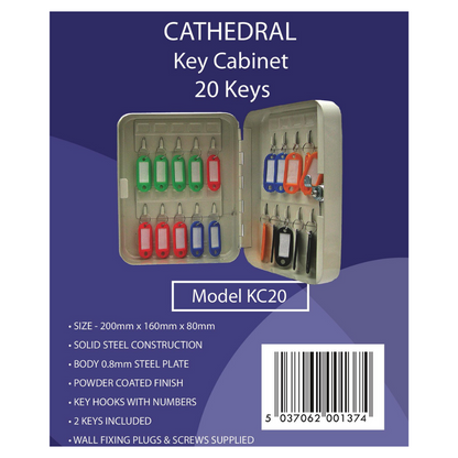 Lockable Wall Mounted Key Cabinet - 20 Key Capacity