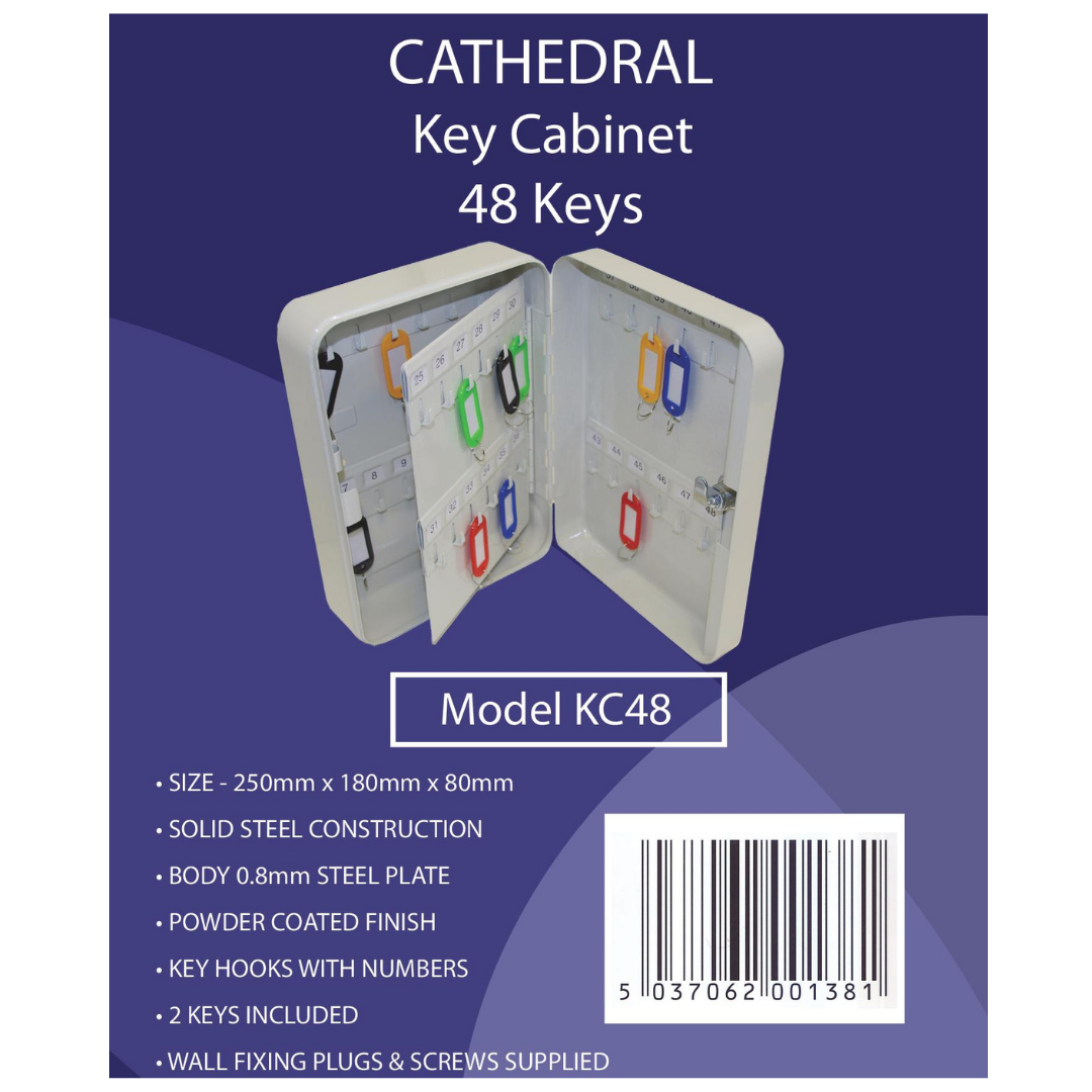Lockable Wall Mounted Key Cabinet - 48 Key Capacity